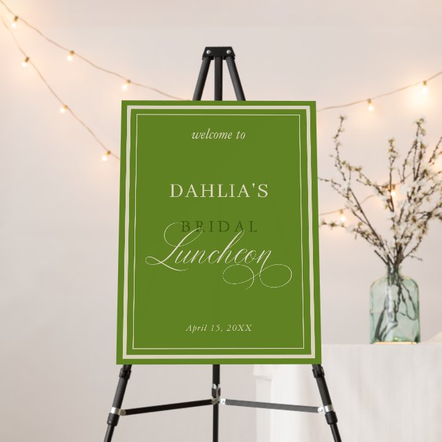 Elegant Green & Ivory Bridal Luncheon Welcome Sign (In Situ (Stand))