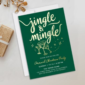 Elegant Green Jingle Mingle Cocktail Glass Doodles