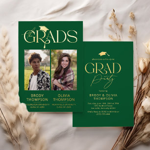 Elegant Green Joint Graduation Party Photo Foil Invitation
