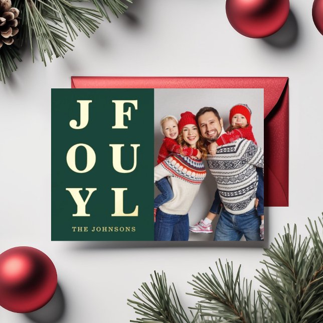  Elegant Green Joyful Photo Christmas Gold Foil Holiday Card (Elegant Green Joyful Photo Christmas Gold Foil Holiday Card)