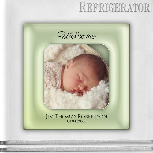 Elegant Green Keepsake Baby Custom Photo Magnet