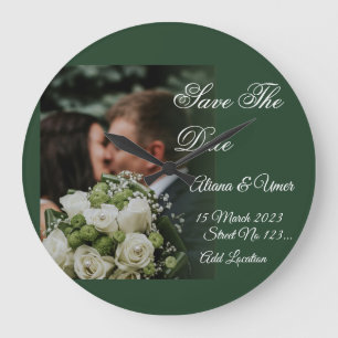 Elegant Green kiss Save the Date Large Clock