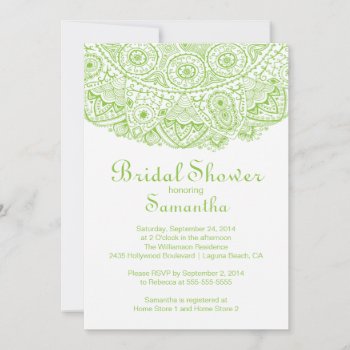 Elegant Green Lace Bridal Shower Invitation by invitationstop at Zazzle