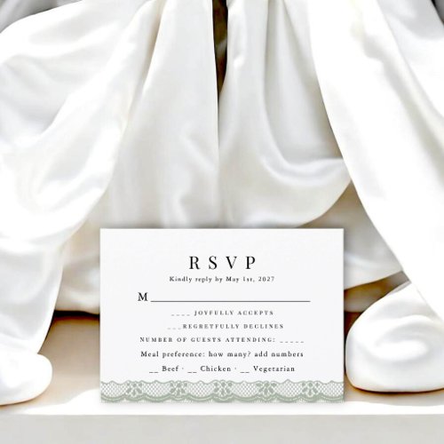 Elegant Green Lace Wedding Response Card