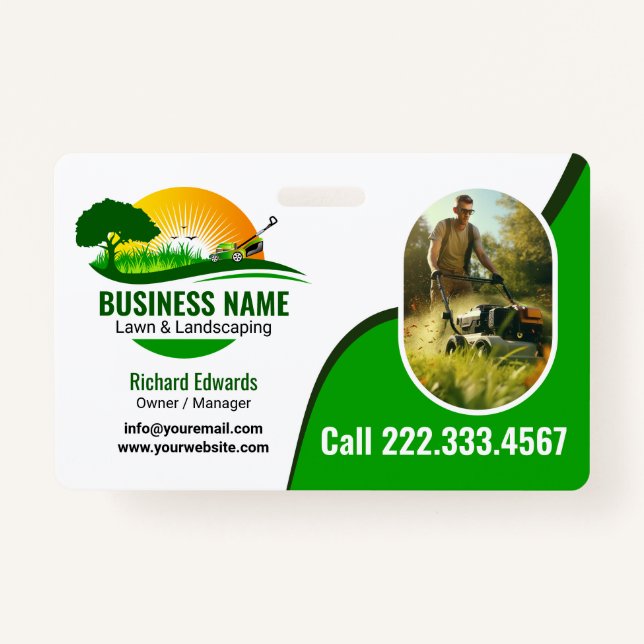 Elegant Green Landscaping Gardening Services Badge (Front)