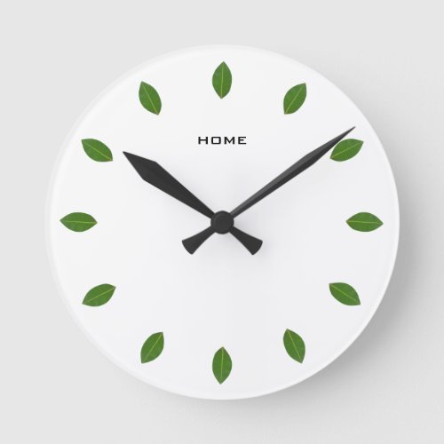 Elegant Green Laurel Leaves on White Round Clock