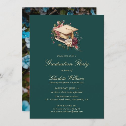 Elegant Green Law Medical Photo Graduation Party Invitation