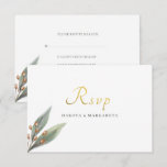 Elegant green leaf botanical gold wedding  RSVP Invitation