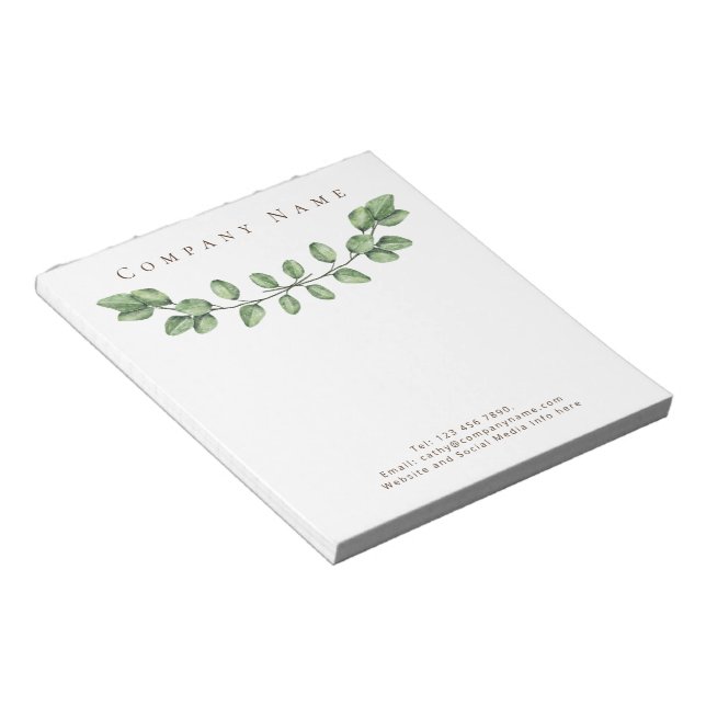 Elegant Green Leaf Company Name Notepad (Angled)