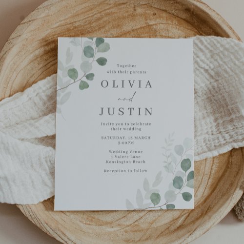 Elegant Green Leaf On A Budget Wedding Invitation