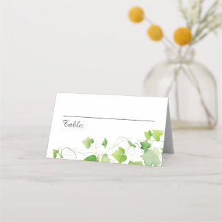Elegant Green Leaf Wedding Folded Place Card