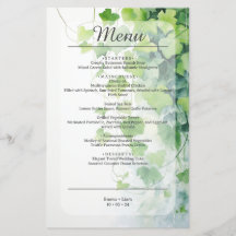 Elegant Green Leaf Wedding Menu