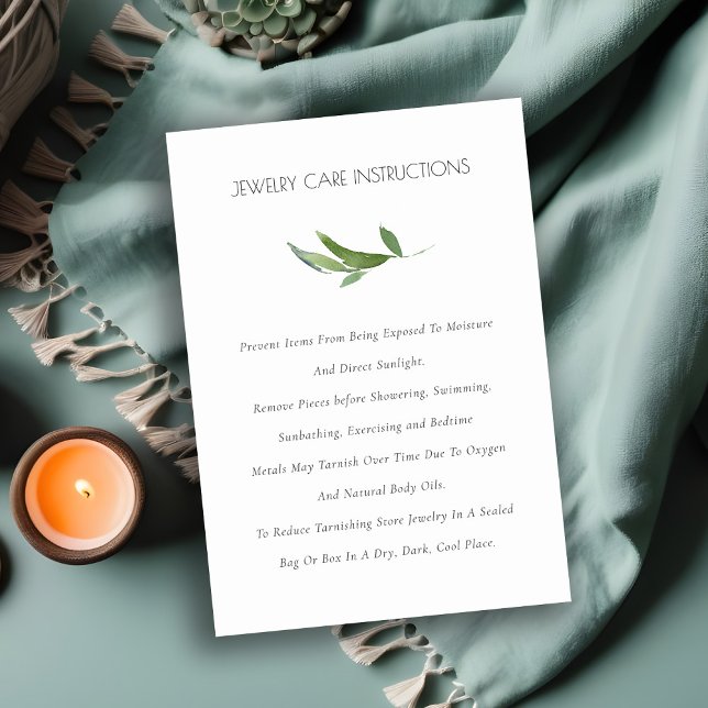 Elegant Green Leafy Branch Foliage Jewelry Care Business Card (Creator Uploaded)