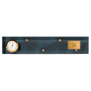 Elegant Green Leather,Diamonds,Monogram  Desk Name Plate