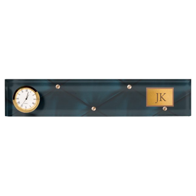 Elegant Green Leather,Diamonds,Monogram  Desk Name Plate (Front)