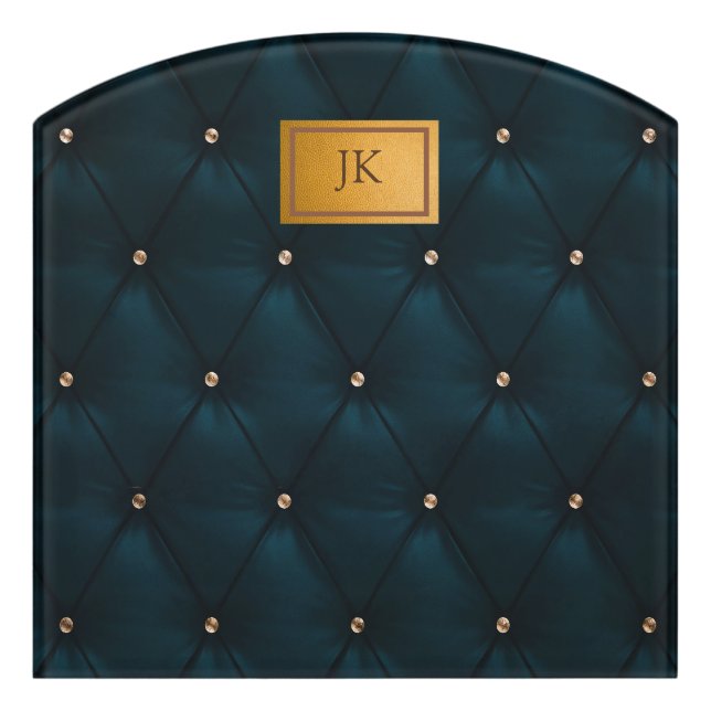 Elegant Green Leather,Diamonds,Monogram  Door Sign (Contour Front)