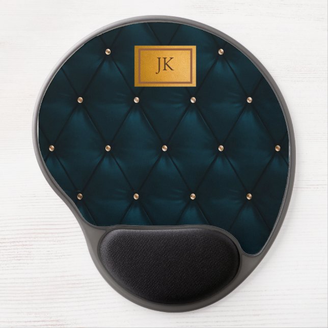 Elegant Green Leather,Diamonds,Monogram    Gel Mouse Pad (Front)
