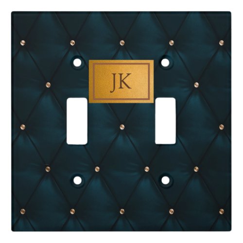 Elegant Green LeatherDiamondsMonogram  Light Switch Cover