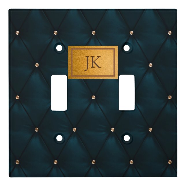 Elegant Green Leather,Diamonds,Monogram  Light Switch Cover (Front)