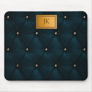 Elegant Green Leather,Diamonds,Monogram Mouse Pad