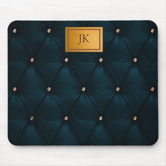 Elegant Green Leather,Diamonds,Monogram   Mouse Pad (Front)