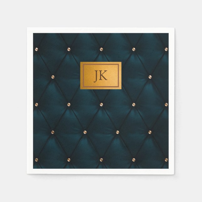 Elegant Green Leather,Diamonds,Monogram  Napkins (Front)
