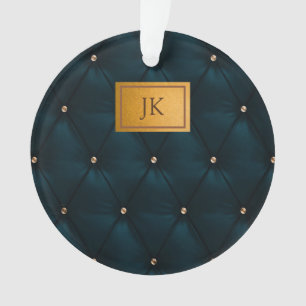 Elegant Green Leather,Diamonds,Monogram Ornament