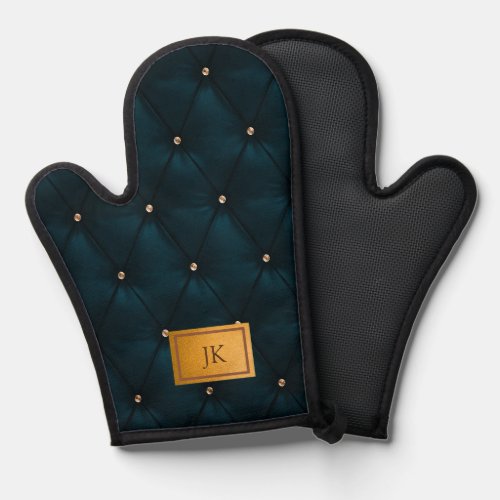 Elegant Green LeatherDiamondsMonogram     Oven Mitt