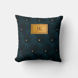 Elegant Green Leather,Diamonds,Monogram Throw Pillow