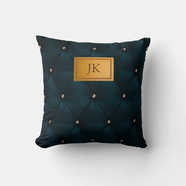 Elegant Green Leather,Diamonds,Monogram   Throw Pillow (Front)