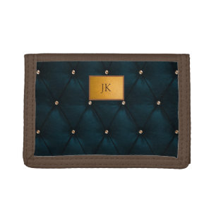 Elegant Green Leather,Diamonds,Monogram Trifold Wallet