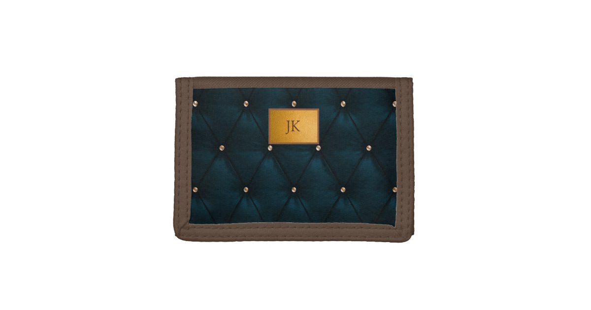 Custom Wallet Personalized Trifold Leather Diamond Monogram