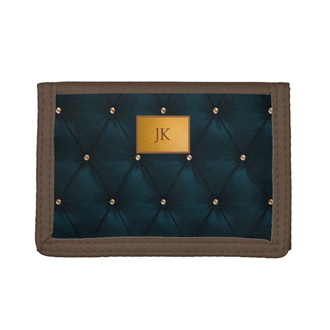 Elegant Green Leather,Diamonds,Monogram   Trifold Wallet (Front)
