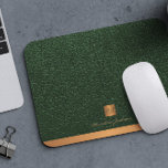 Elegant green leather gold initial monogrammed mouse pad<br><div class="desc">Luxury exclusive looking office or personal monogrammed mouse pad featuring a faux copper metallic gold glitter square with your monogram name initials and a sparkling stripe over a stylish dark emerald green faux leather background. Suitable for small business, corporate or independent business professionals, personal branding or stylists specialists, makeup artists...</div>