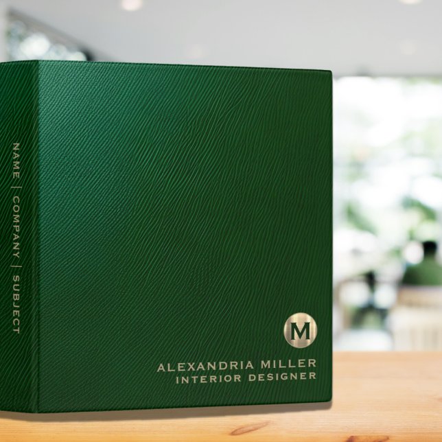  Elegant Green Leather Luxury Gold Monogram 3 Ring Binder (Creator Uploaded)