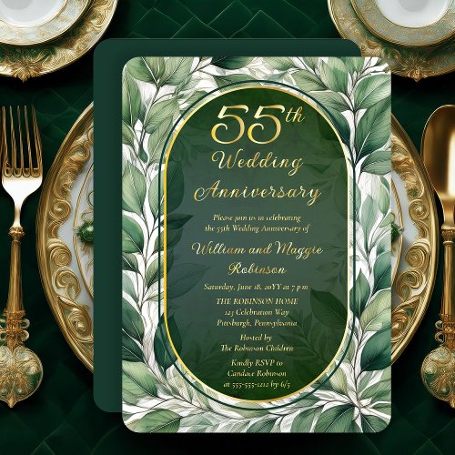 Elegant Green Leaves 55th Wedding Anniversary