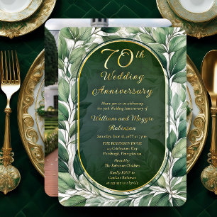 Elegant Green Leaves 70th Wedding Anniversary Foil Invitation