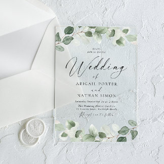 Elegant Green Leaves All Seasons Wedding  Acrylic Invitations