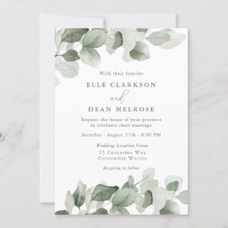 Elegant Green Leaves Modern Wedding Invitation