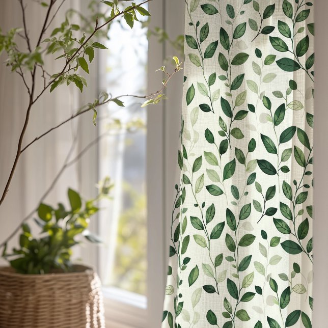 Elegant Green Leaves Natural Botanical Design Sheer Curtains (Creator Uploaded)