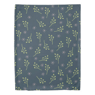 Elegant Green Leaves Pink Floral Ditsy Pattern Duvet Cover
