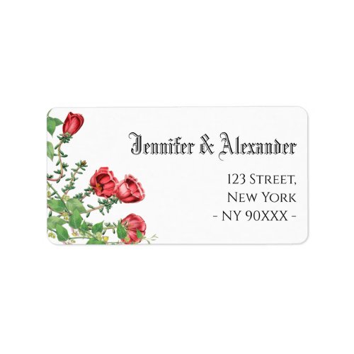 Elegant green leaves red flower address name label