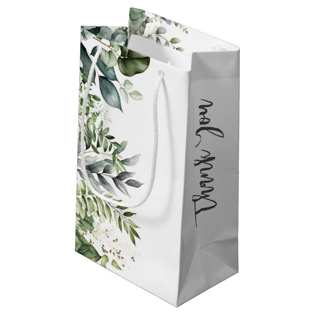 Elegant Green Leaves Rustic Wedding Favor Gift Bag (Back Angled)