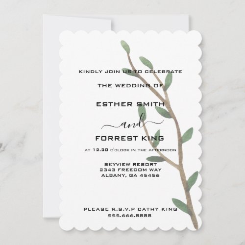 Elegant Green Leaves Shoots Minimalist Wedding Invitation