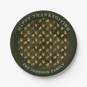 Elegant Green Leaves Thanksgiving Paper Plates