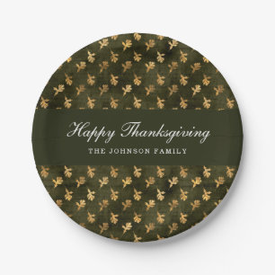 Elegant Green Leaves Thanksgiving Paper Plates