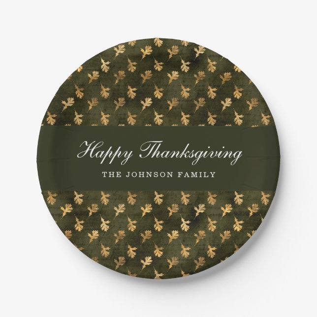 Elegant Green Leaves Thanksgiving Paper Plates (Front)