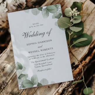 Elegant Green Leaves Watercolor Modern Wedding Invitation