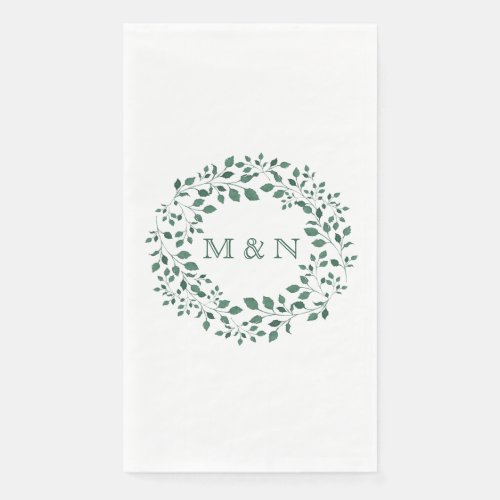 Elegant Green Leaves Watercolor Wreath Monogrammed Paper Guest Towels