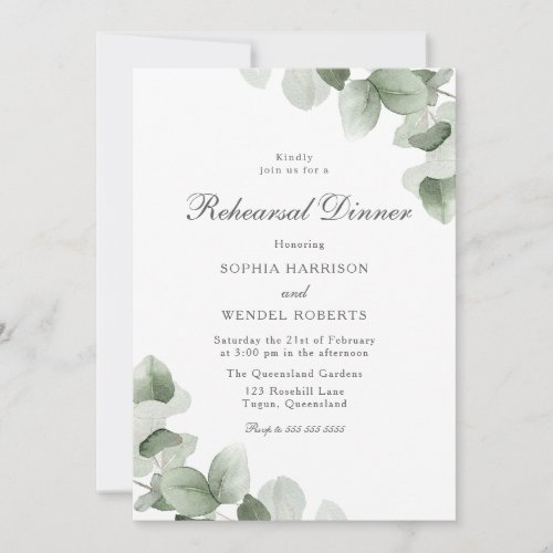 Elegant Green Leaves Wedding Rehearsal Dinner